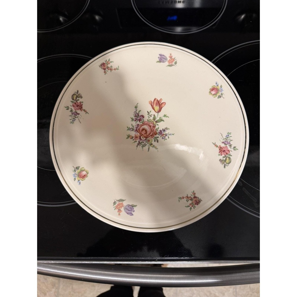 Household Institute Hyglenware Floral Gold Rimmed Round Serving Platter Vintage
